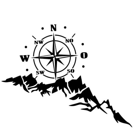Entweg Car Engine Cover Sticker,65x35CM 3D Universal Car Engine Cover Body Sticker Black Compass Mountain Offroad Vinyl Decal No Fading Waterproof Dustproof